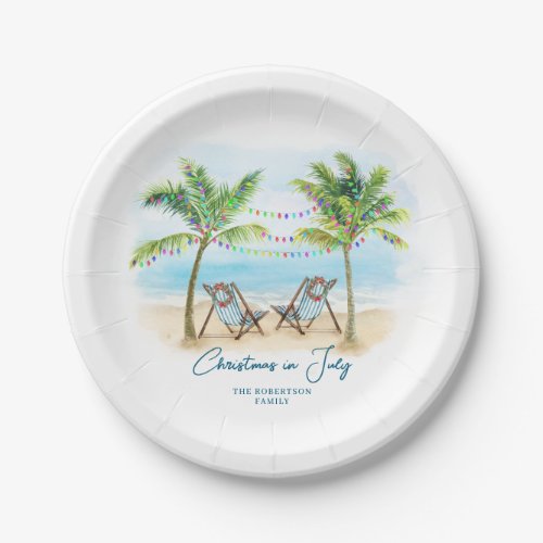 Tropical Beach Palm Trees Christmas in July Paper Plates