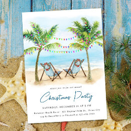 Tropical Beach Palm Trees Christmas Party Invitation