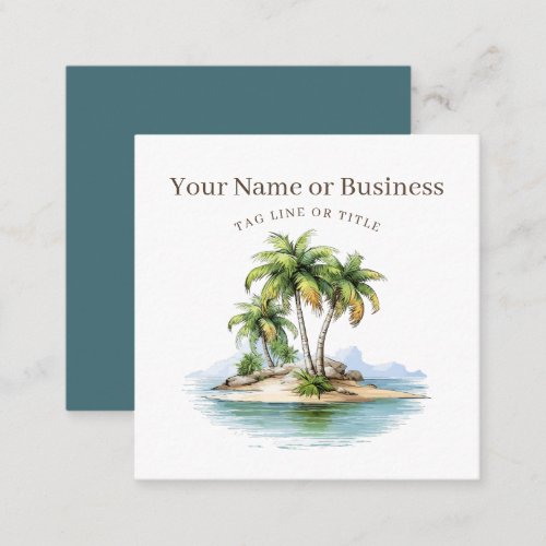 Tropical Beach Palm Trees Coastal Square Business Card