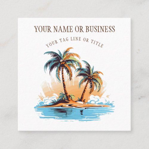 Tropical Beach Palm Trees Coastal Square Business Card