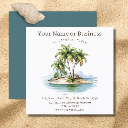 Tropical Beach Palm Trees Coastal Square Business Card