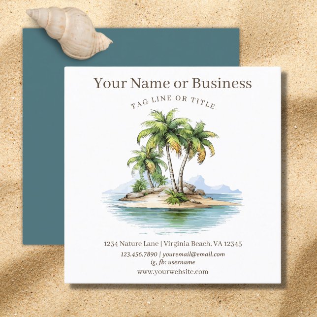 Tropical Beach Palm Trees Coastal Square Business Card (Tropical Beach Palm Trees Square Business Card)