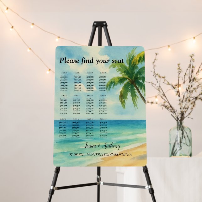 Tropical Beach Palm Trees Coastal Wedding Foam Board (In Situ (Stand))
