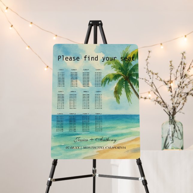 Tropical Beach Palm Trees Coastal Wedding Foam Board (In Situ (Stand))