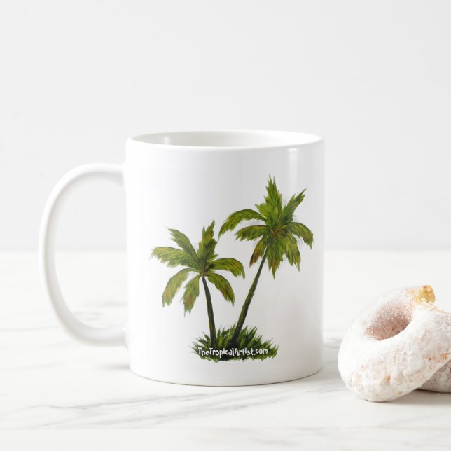 Tropical Beach Palm Trees Coffee Mug (With Donut)
