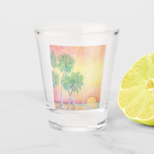 Tropical Beach Palm Trees Colorful Sunset Shot Glass