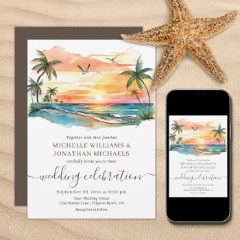 Tropical Beach Palm Trees Destination Wedding Invitation by TheBeachBum at Zazzle