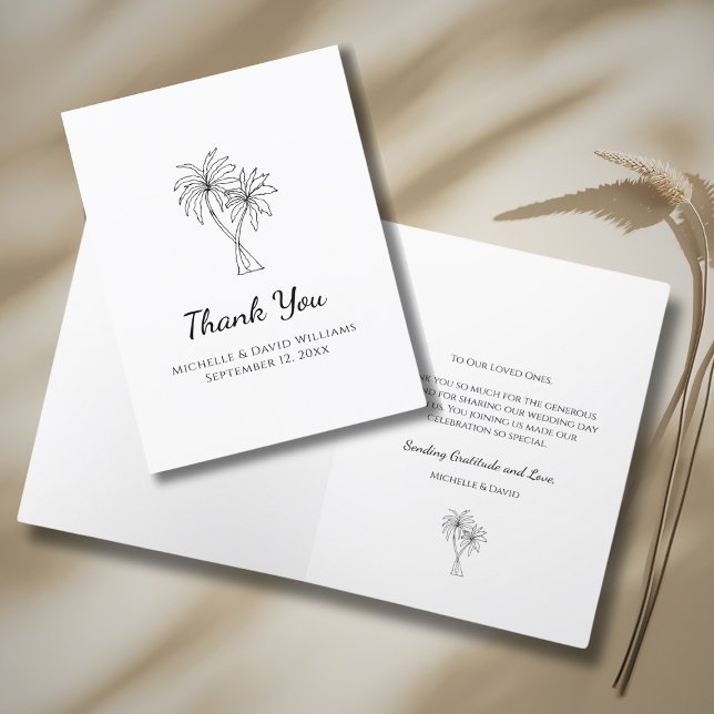Tropical Beach Palm Trees Destination Wedding Thank You Card (Creator Uploaded)