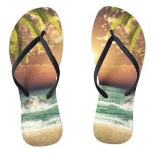 Tropical Beach Palm Trees Flip Flops