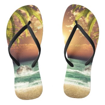 Tropical Beach Palm Trees Flip Flops by Spice at Zazzle