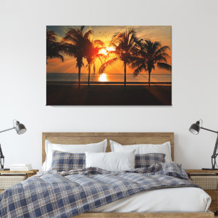 Tropical Beach Palm Trees Golden Sunset  Canvas Print
