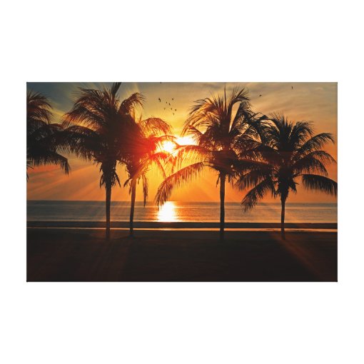 Tropical Beach Palm Trees Golden Sunset Canvas Print | Zazzle