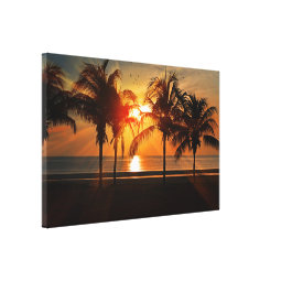 Tropical Beach Palm Trees Golden Sunset Canvas Print | Zazzle