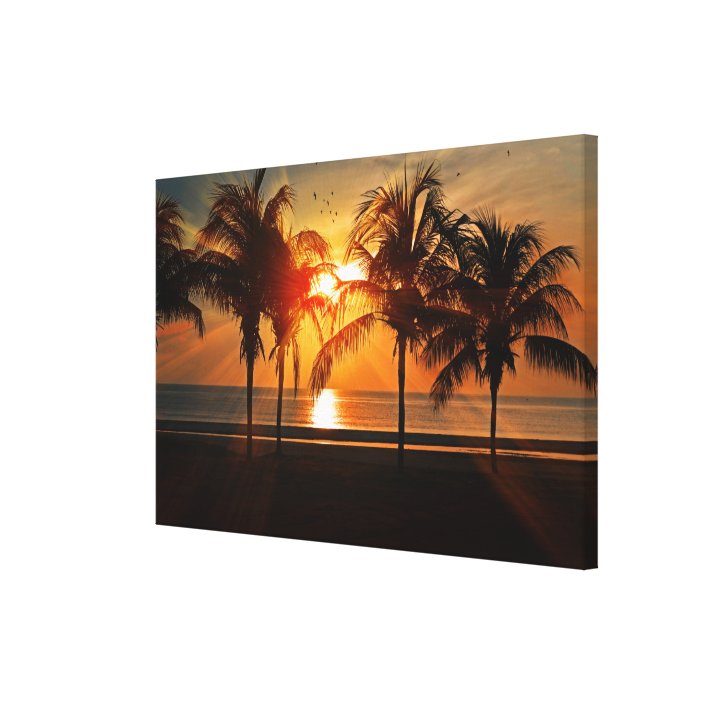 Tropical Beach Palm Trees Golden Sunset Canvas Print | Zazzle