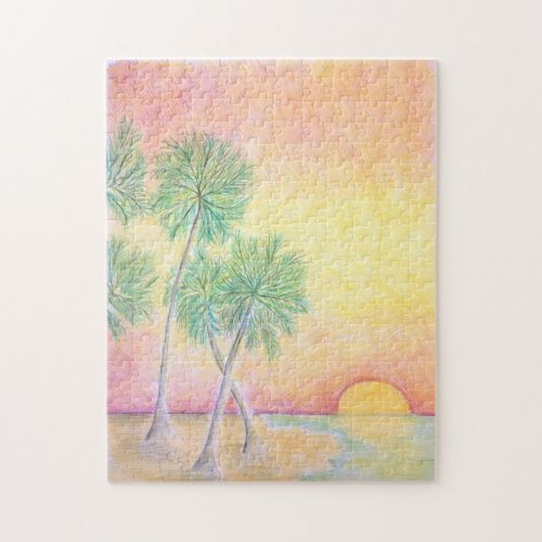 Tropical Beach Palm Trees Jigsaw Puzzle