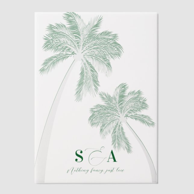 Tropical Beach Palm Trees Minimalist Green Vellum Invitations (Front)