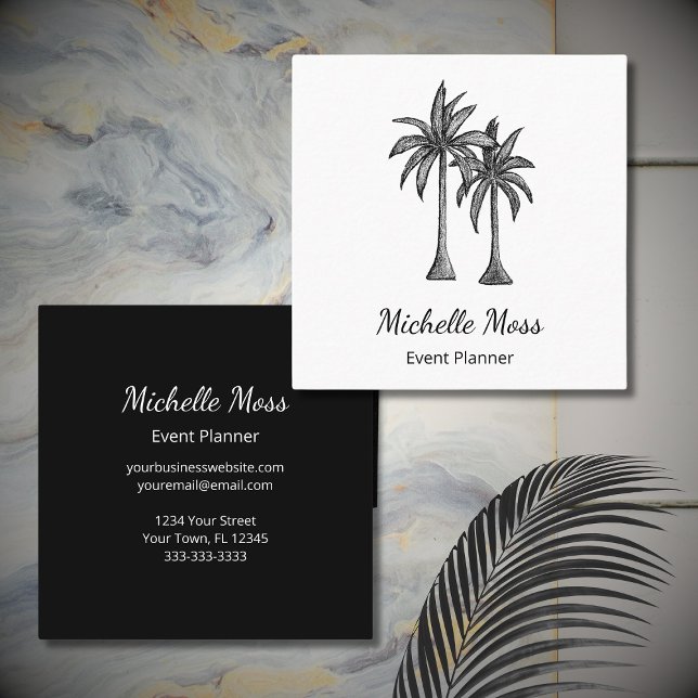 Tropical Beach Palm Trees Modern Professional Square Business Card (Creator Uploaded)