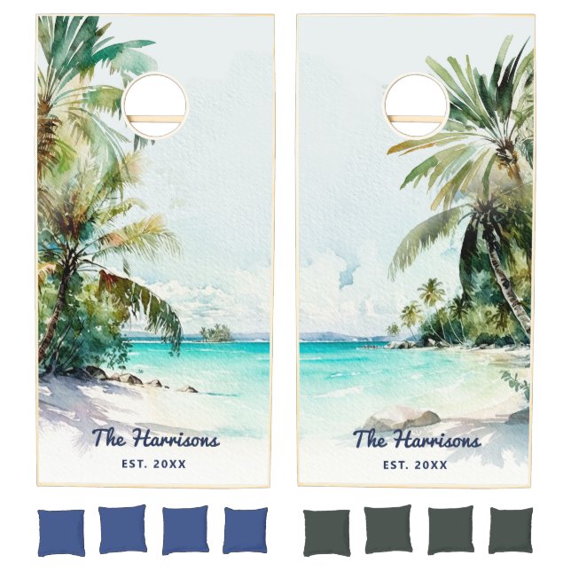 Tropical Beach Palm Trees Monogram Cornhole Set (Set)