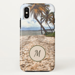 Tropical Beach Palm Trees Ocean Monogram iPhone X Case