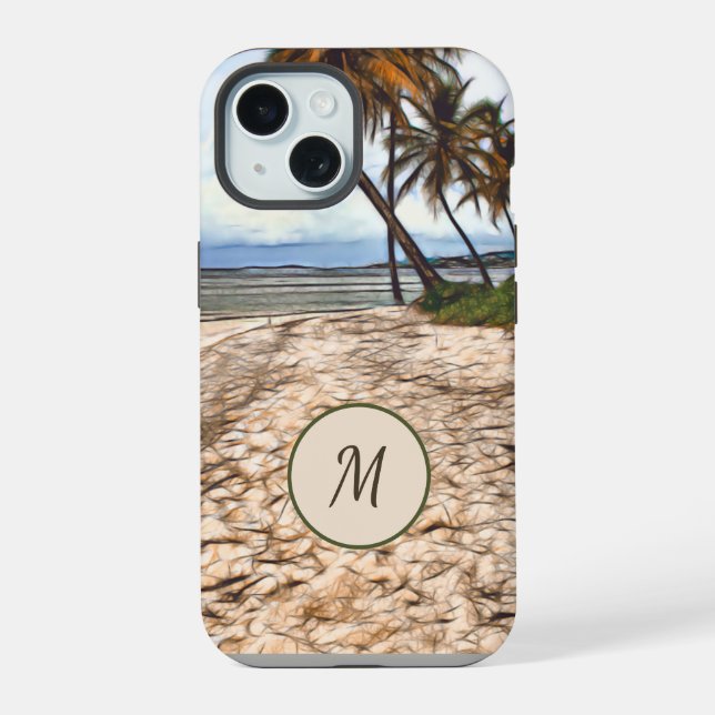 Tropical Beach Palm Trees Ocean Monogram Iphone Case (Back)