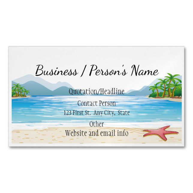 Tropical Beach Palm Trees Ocean Sea Custom Busines Business Card Magnet (Front)