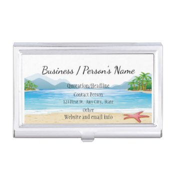 Tropical Beach Palm Trees Ocean Sea Custom  Business Card Case by countrymousestudio at Zazzle