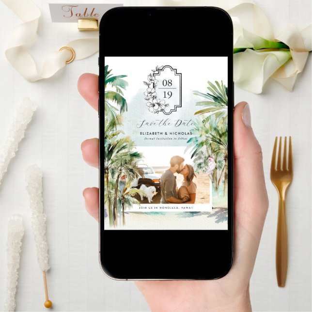 Tropical Beach Palm Trees | Photo Save the Date (Front Digital)