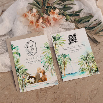 Tropical Beach Palm Trees | Photo Save The Date by IYHTVDesigns at Zazzle