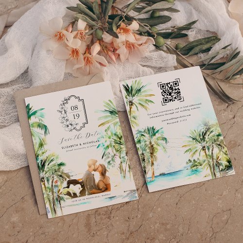 Tropical Beach Palm Trees  Photo Save the Date
