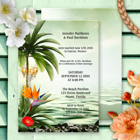 Tropical Beach Palm Trees Post Wedding Party Invitation