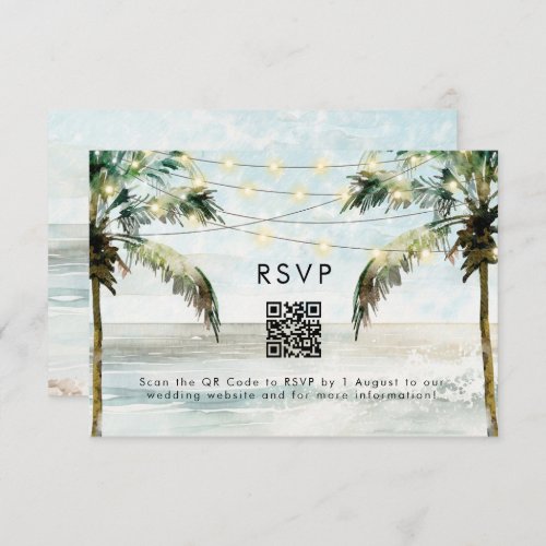 Tropical Beach palm trees QR Code RSVP Card