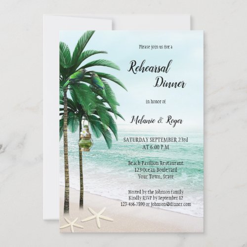 Tropical Beach Palm Trees Rehearsal Dinner Invitation