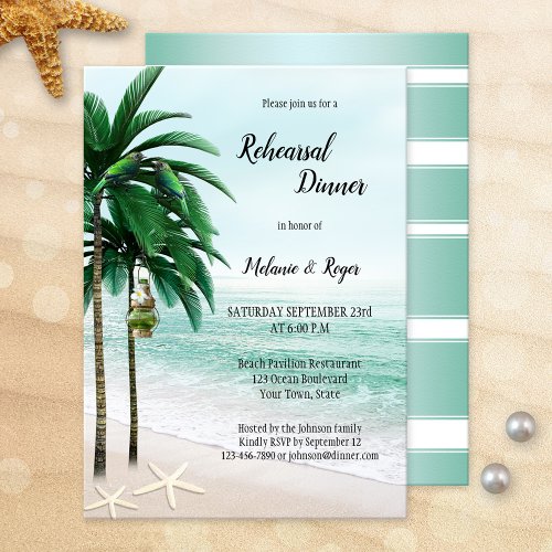 Tropical Beach Palm Trees Rehearsal Dinner Invitation