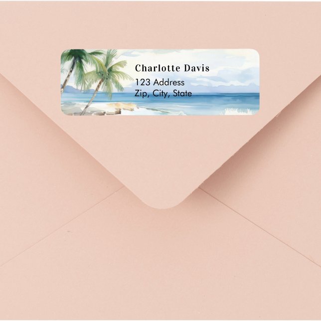 Tropical beach palm trees return address  label (Creator Uploaded)