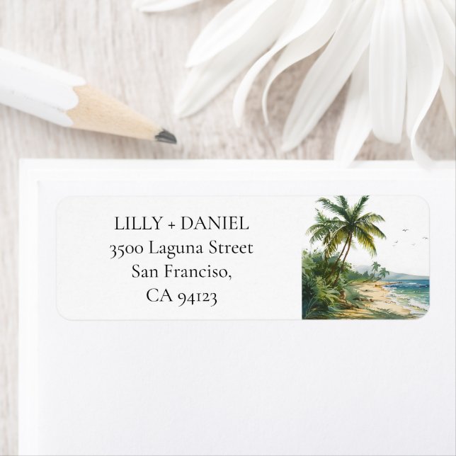 Tropical Beach Palm Trees Return Address Label (Insitu)