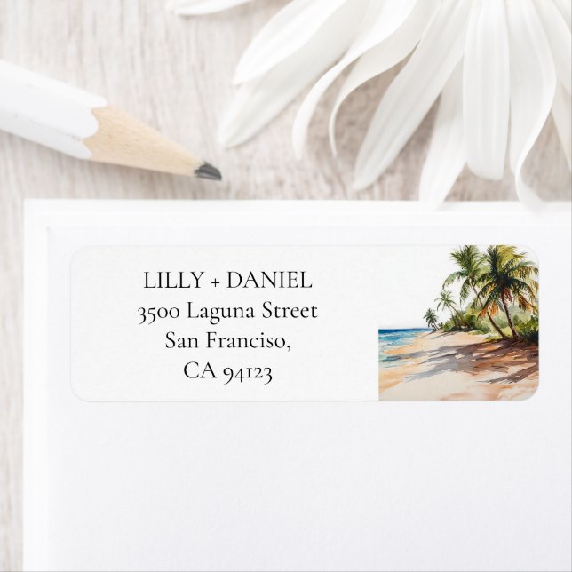 Tropical Beach Palm Trees Return Address Label (Insitu)