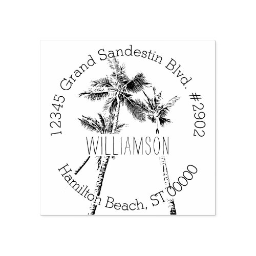 Tropical Beach Palm Trees Return Address Rubber Stamp