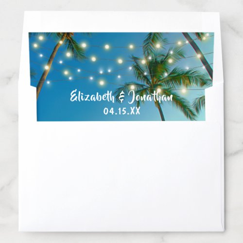 Tropical Beach Palm Trees Romantic String Lights Envelope Liner