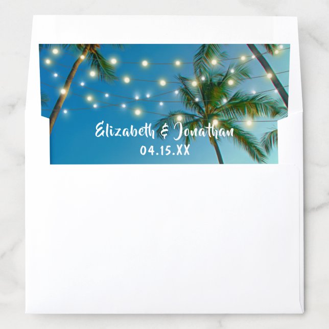 Tropical Beach Palm Trees Romantic String Lights Envelope Liner (In Envelope)
