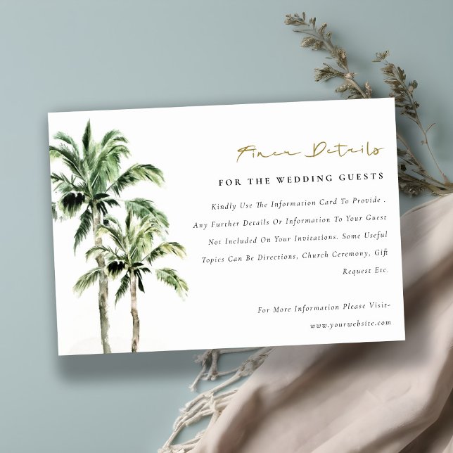 Tropical Beach Palm Trees Rustic Wedding Detail Enclosure Card (Creator Uploaded)