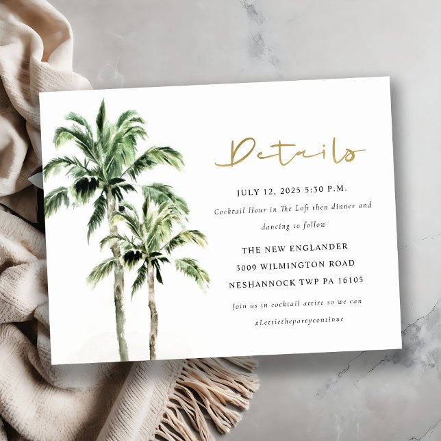 Tropical Beach Palm Trees Rustic Wedding Detail Enclosure Card (Creator Uploaded)