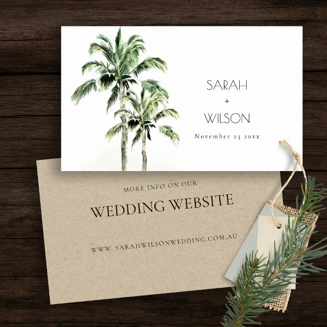 Tropical Beach Palm Trees Rustic Wedding Website Business Card | Zazzle