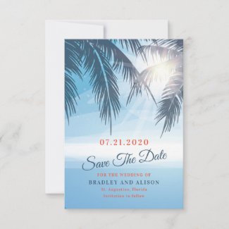 Tropical Beach Palm Trees Save the Date Card