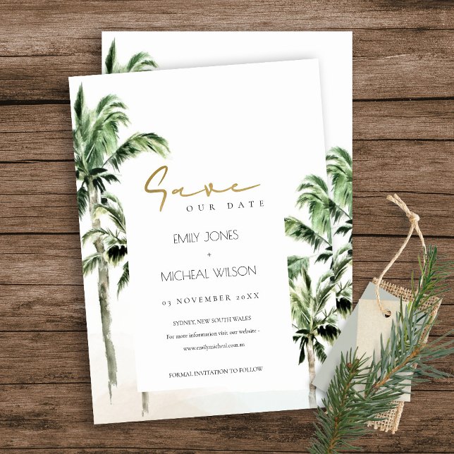 Tropical Beach Palm Trees Save The Date Invite (Creator Uploaded)