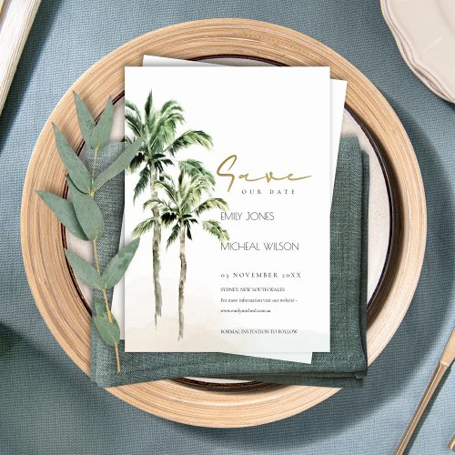 Tropical Beach Palm Trees Save The Date Invite