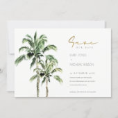 Tropical Beach Palm Trees Save The Date Invite (Front)