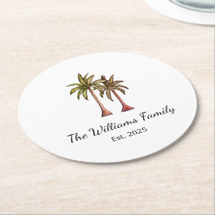 Tropical Beach Palm Trees Simple Summer Round Paper Coaster