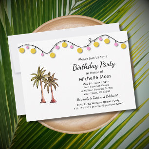 Tropical Beach Palm Trees String Lights Birthday  Invitation