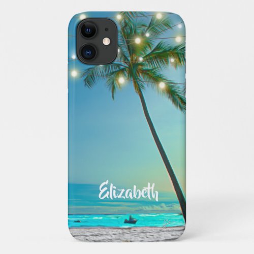 Tropical Beach Palm Trees String Lights Hawaii iPhone 11 Case