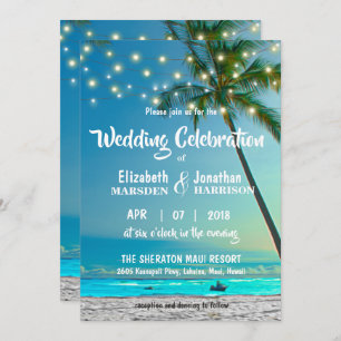 Tropical Beach Palm Trees String Lights Modern Invitation